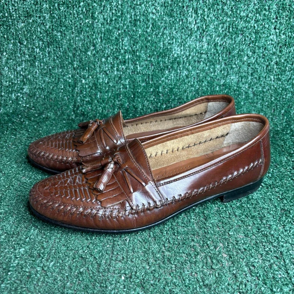 Giorgio Brutini Le Glove Woven Tassel Kiltie Loafers Classic Brown Mens Size 9 D
